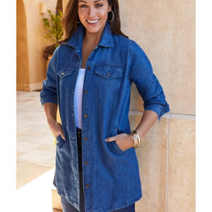 Jessica London Women's Size 16 W Denim Jacket Dark Wash Button-Up Long Shacket